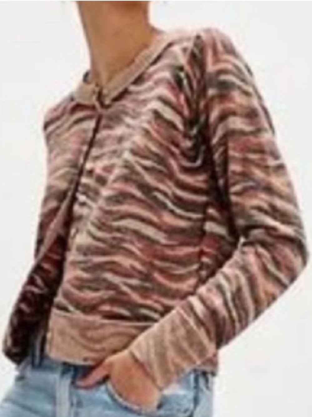 Free People Medium Sweater Cardigan Nocturnal Patterned Cardi tiger brownie